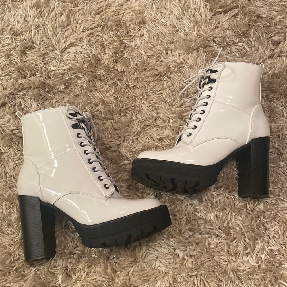 Dolls Kill White Platform Combat Boots